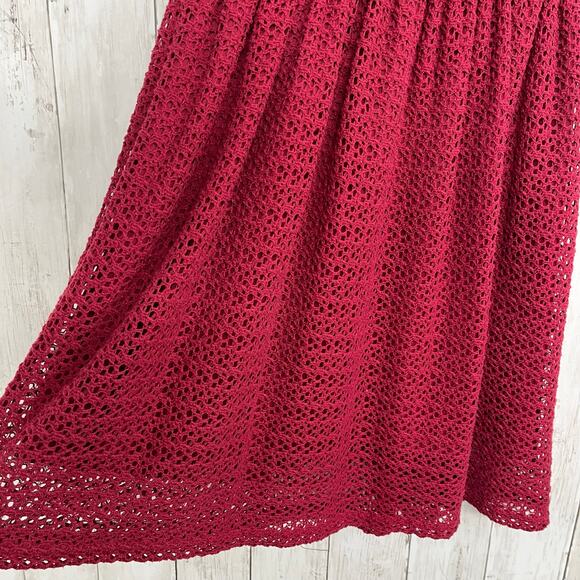 Blue Rain Short Sleeve Fit Flare Crochet Knit Lined Soft Knee Length Dress - Picture 5 of 8